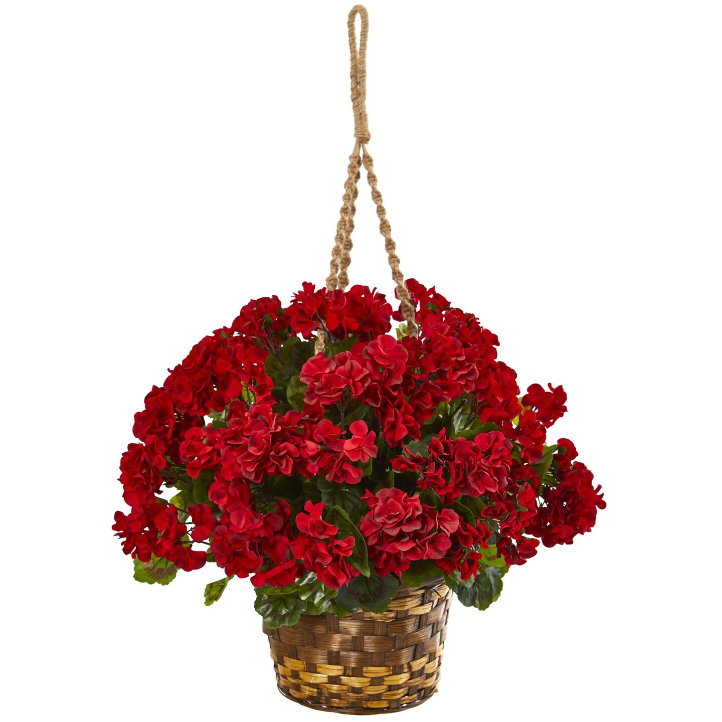 Nearly Natural 22" Red Geranium Artificial Plant with Hanging Basket