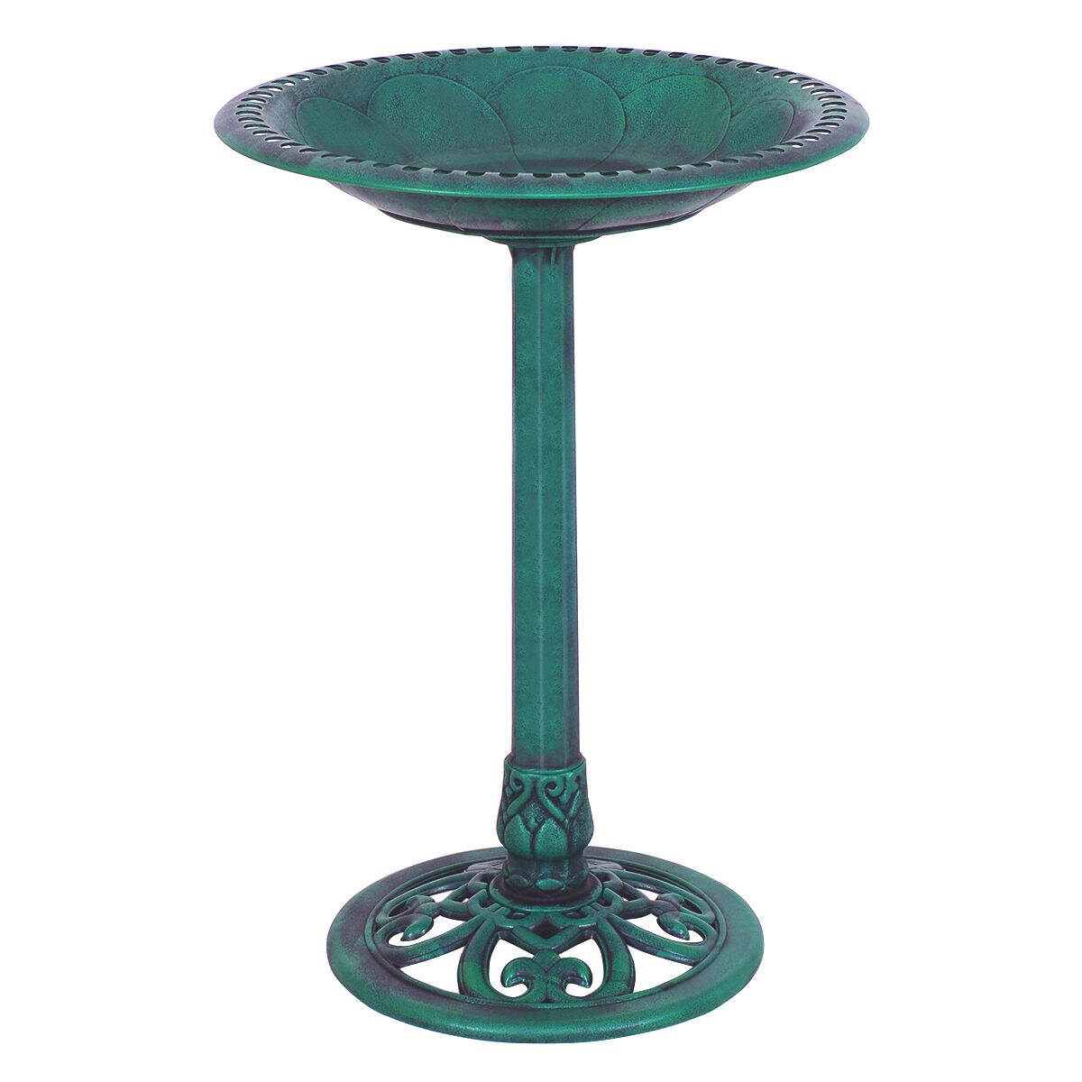 20"x28" Decorative Green Pedestal Bird Bath with Scroll Design Resin Outdoor Water Bowl