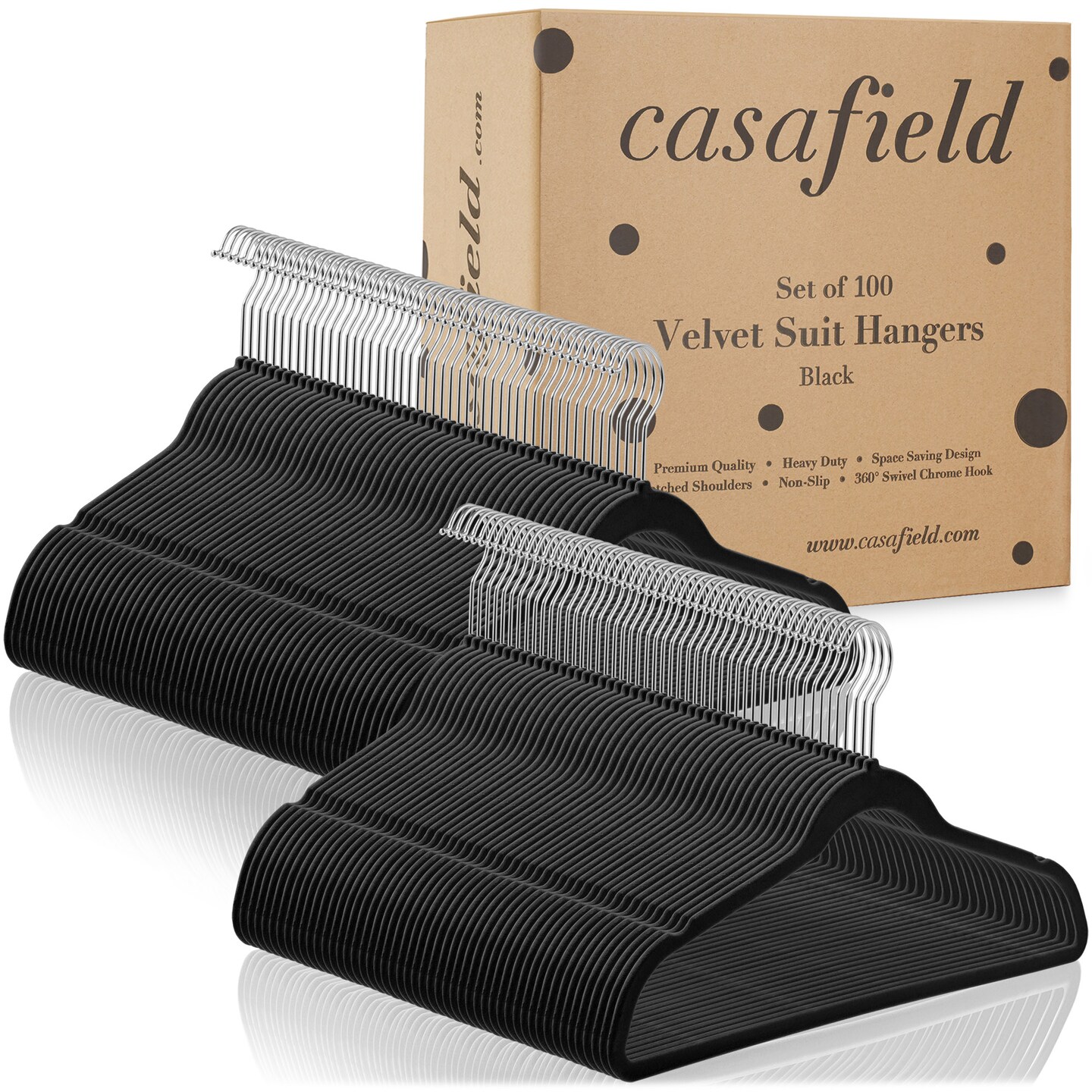 Casafield 100 Velvet Non-Slip Suit Hangers - Space Saving &#x26; Swivel Hook for Dress Clothes, Coats, Pants, Shirts, Skirts