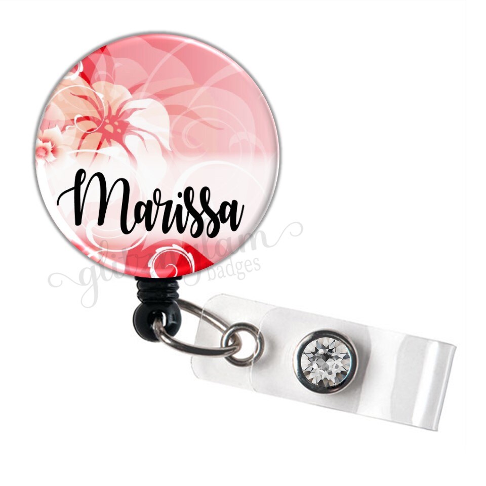 Flower Retractable Badge Holder, Pink Flower Badge Reel