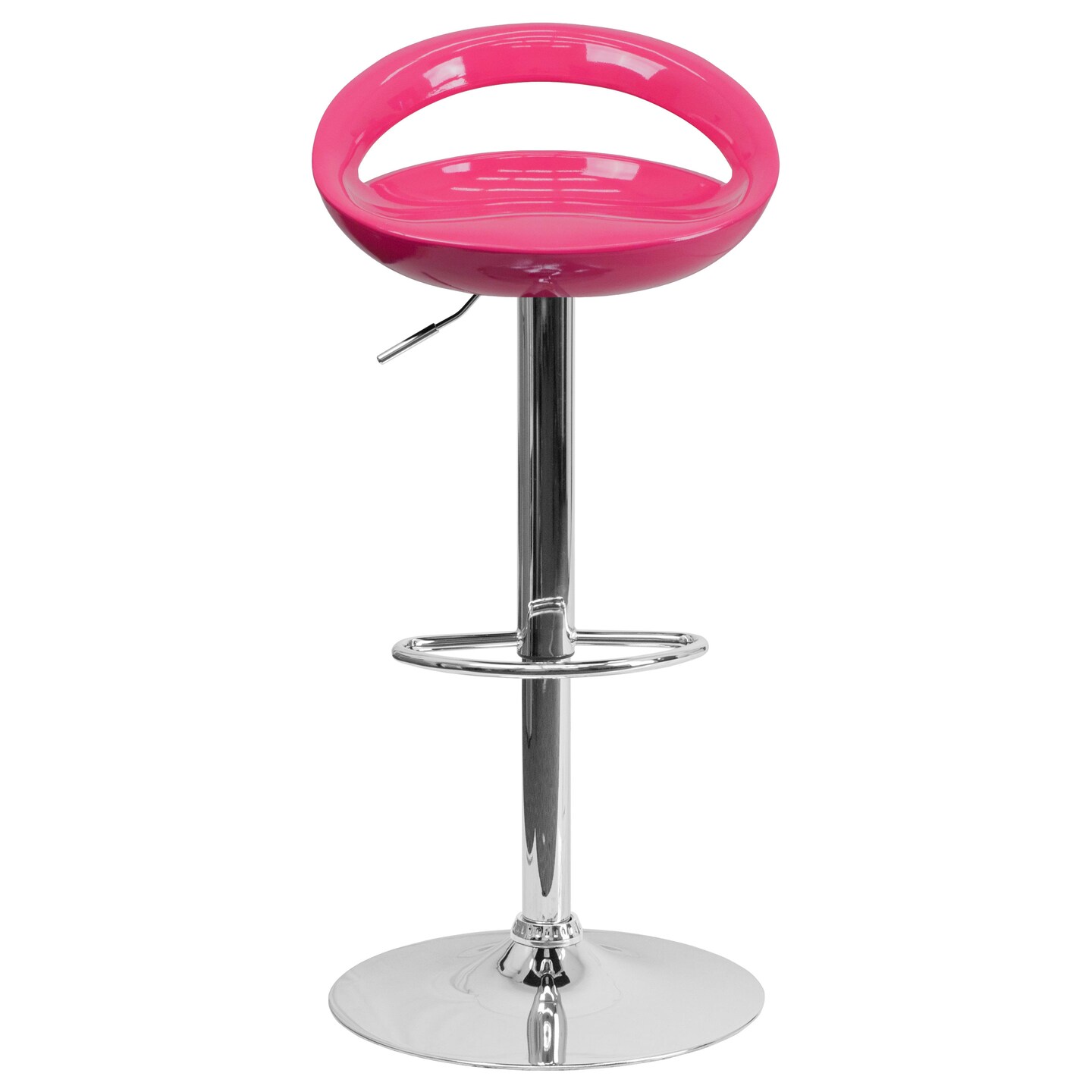 Emma and Oliver 2 Pack Contemporary Plastic Adjustable Height Barstool with Rounded Cutout Back and Chrome Base