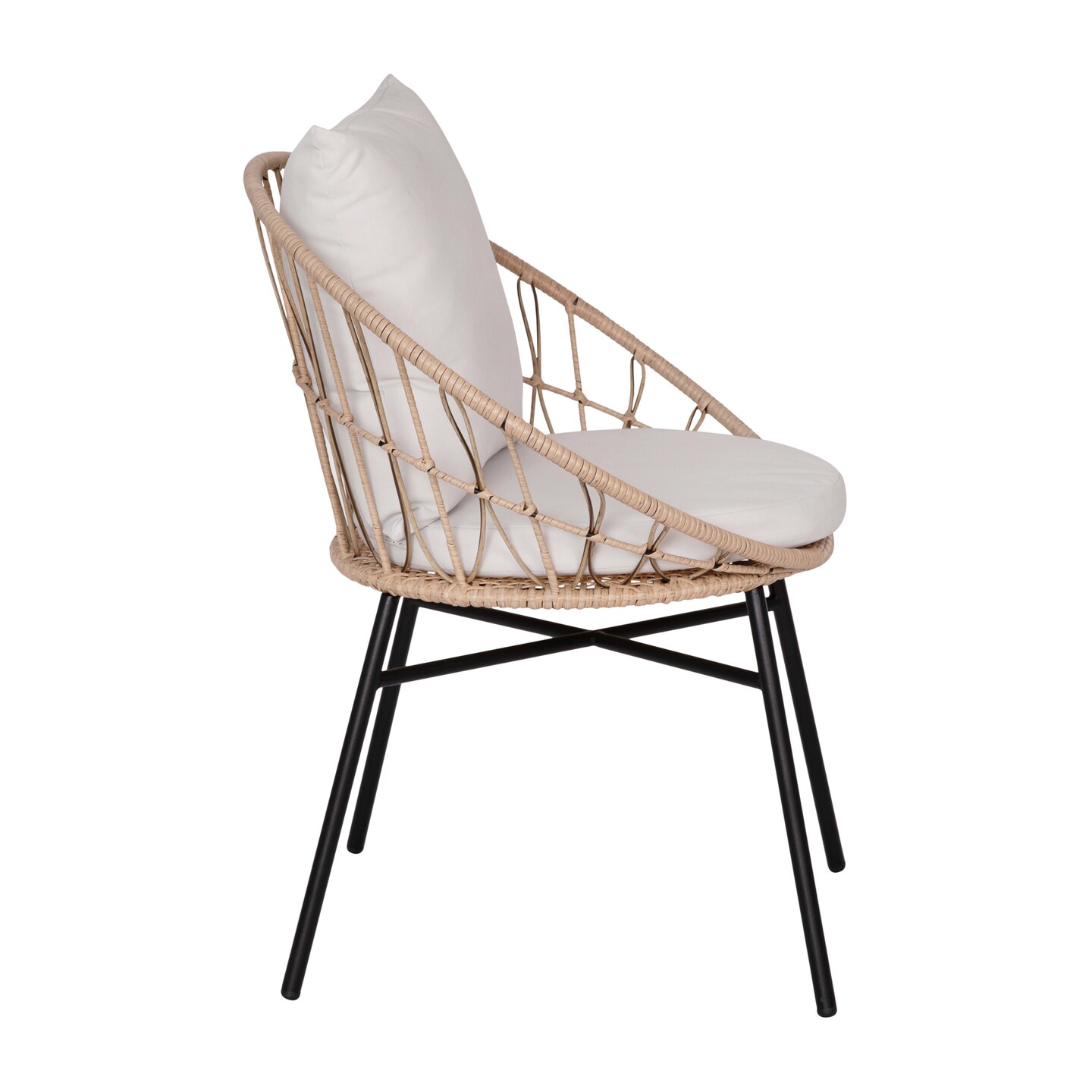 Merrick Lane Alma 3 Piece Patio Set with Rope Rattan Chairs, Matching Glass Top Side Table and Cushions for Indoor/Outdoor Use