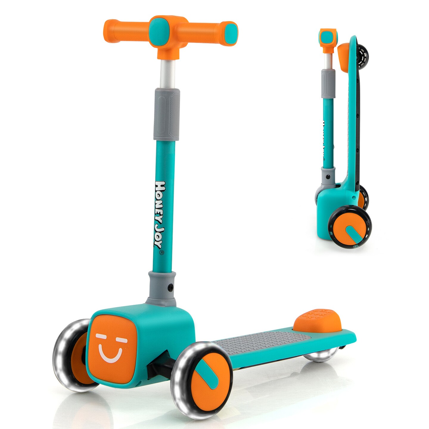 3 Adjustable Heights Foldable Kids Toy Scooter with LED Flashing Wheels Horn and 4 Emoji Covers