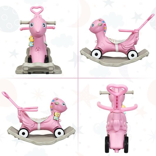 4 in 1 Baby Rocking Horse with Music-Pink