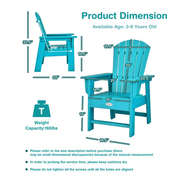 Kids Adirondack Chair with Ergonomic High Backrest and Wide Armrest Perfect Gift for Christmas or Birthdays