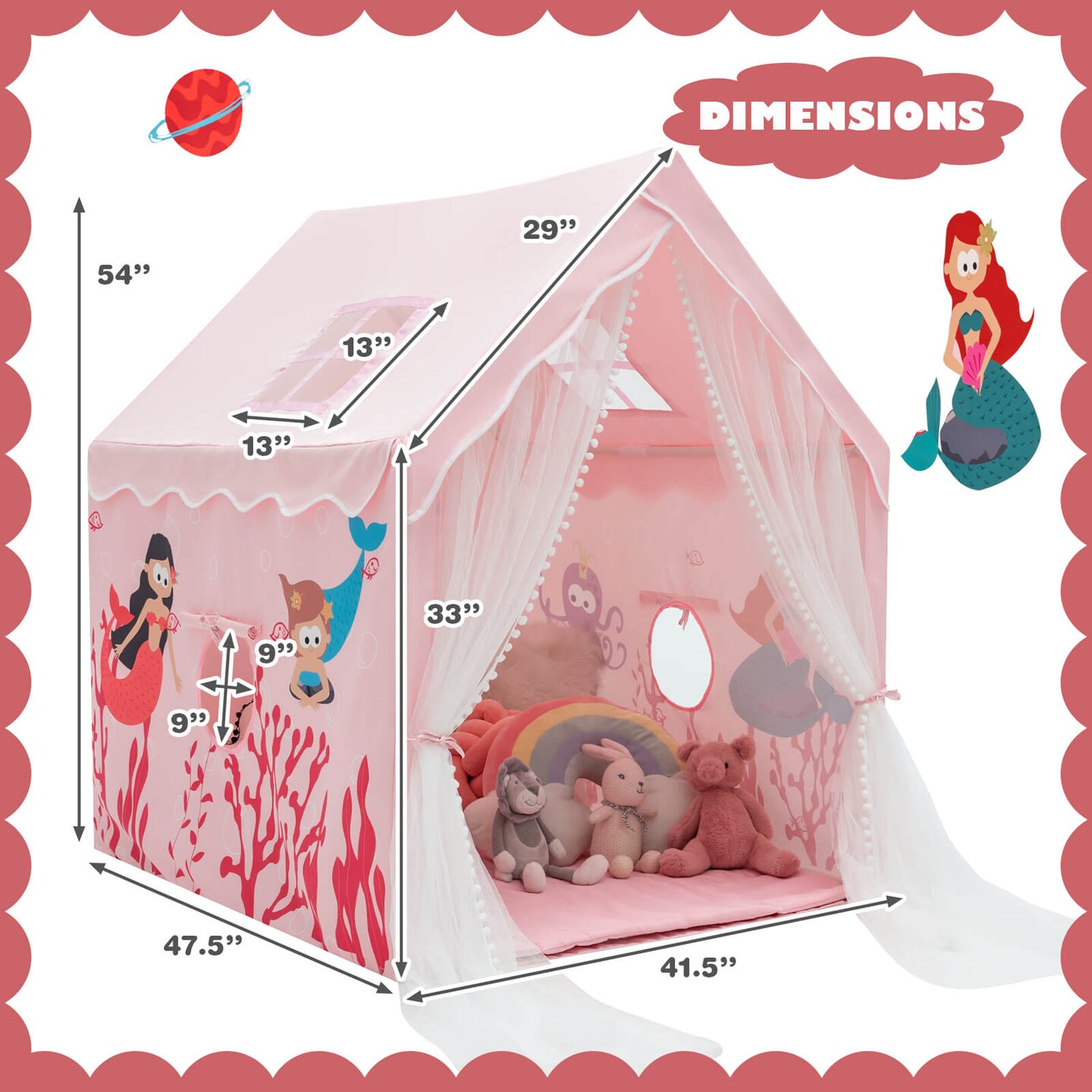 Kids Indoor Playhouse Tent with Removable and Comfortable Cotton Mat and Mesh Curtains