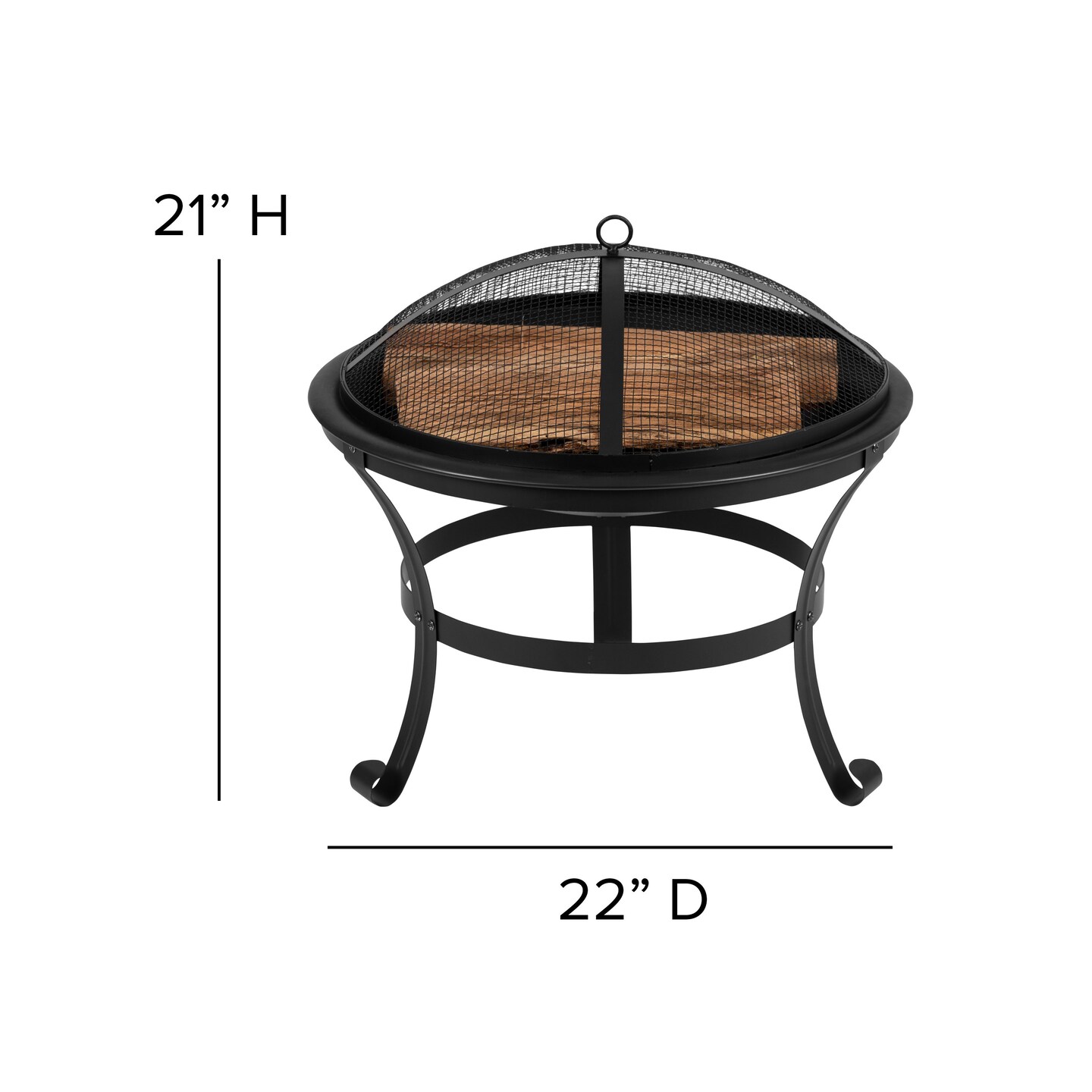 Merrick Lane Bunyan Fire Pit Outdoor Wood Burning Round Iron 22" Fire Pit For Patio, Backyard, Camping, Picnics With Spark Screen And Poker