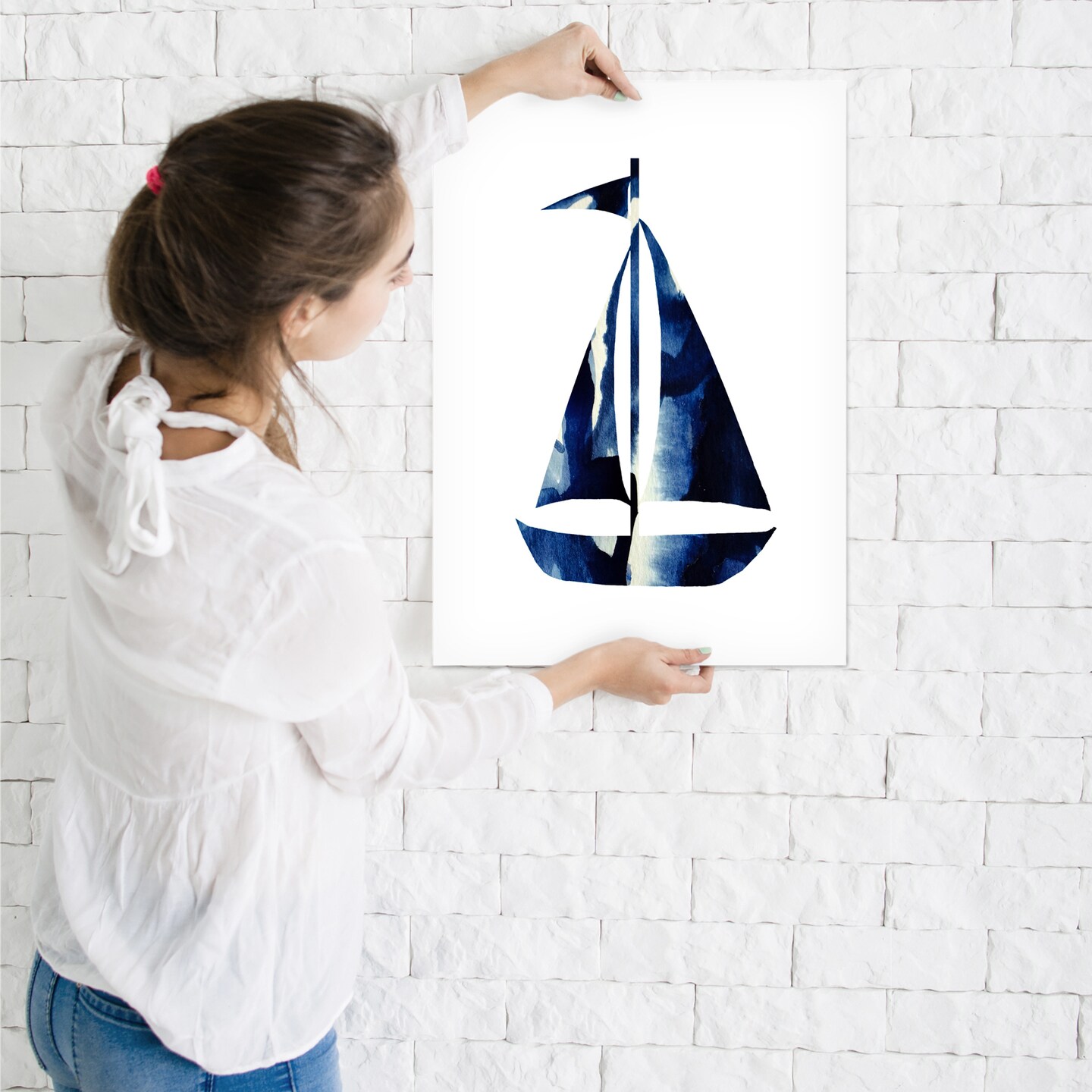 Navy Sailboat by Lisa Nohren  Poster Art Print - Americanflat