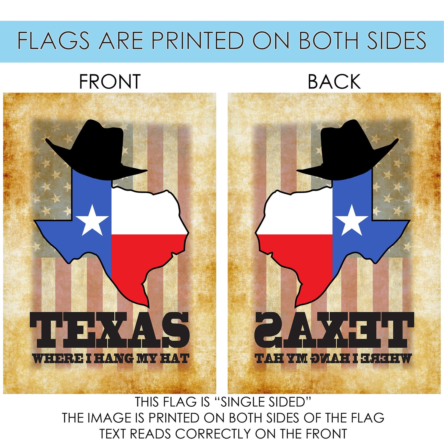 Hang my Hat in Texas Decorative Texas Flag