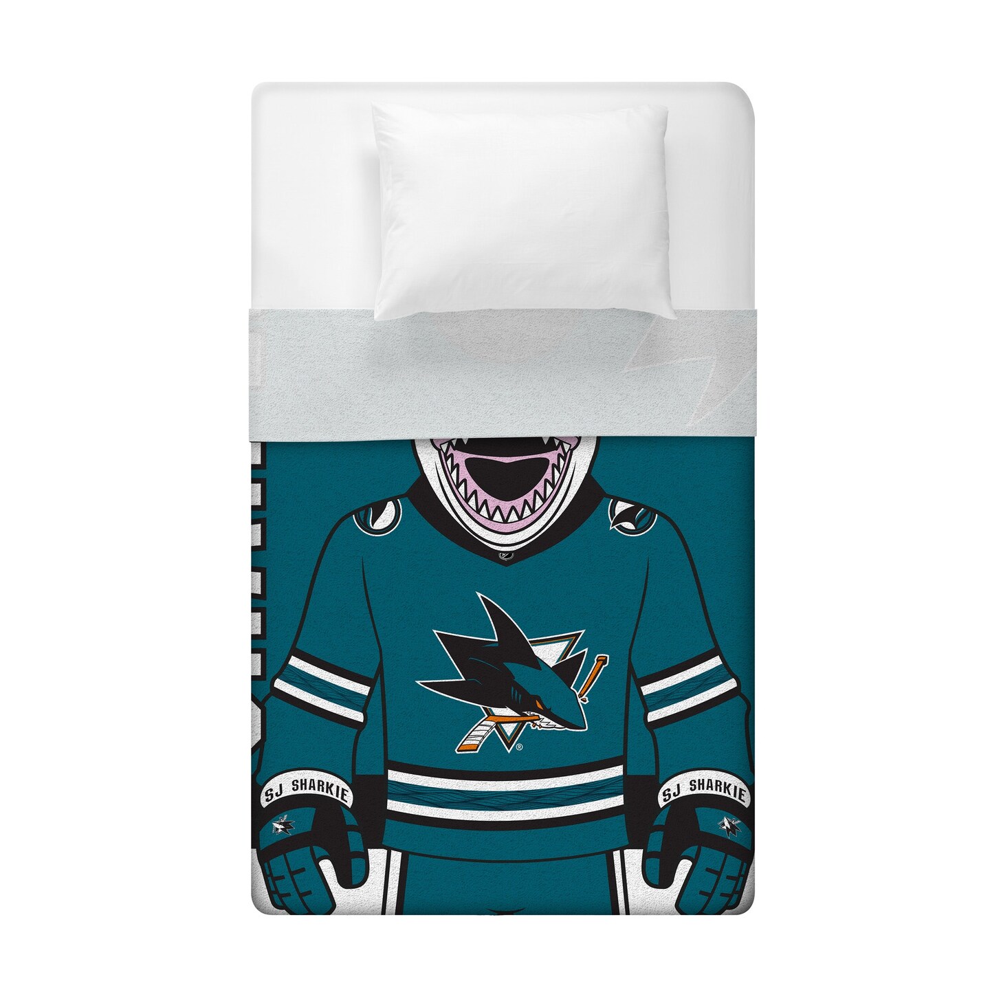 Sleep Squad San Jose Sharks SJ Sharkie Mascot 60&#x201D; x 80&#x201D; Raschel Plush Hockey Blanket