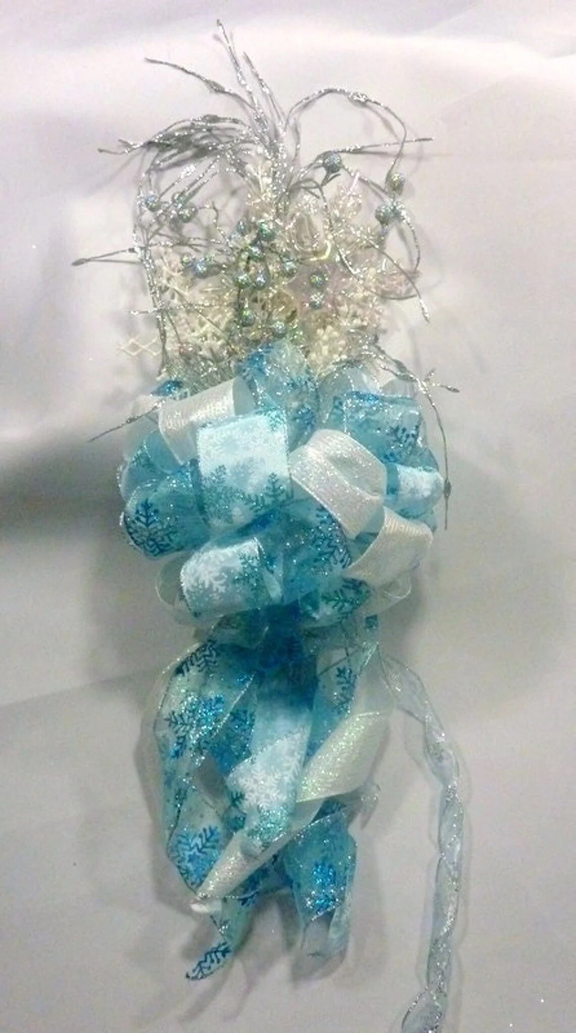 Ribbon Tree topper, Blue and Silver tree topper, Bow Tree Topper ...