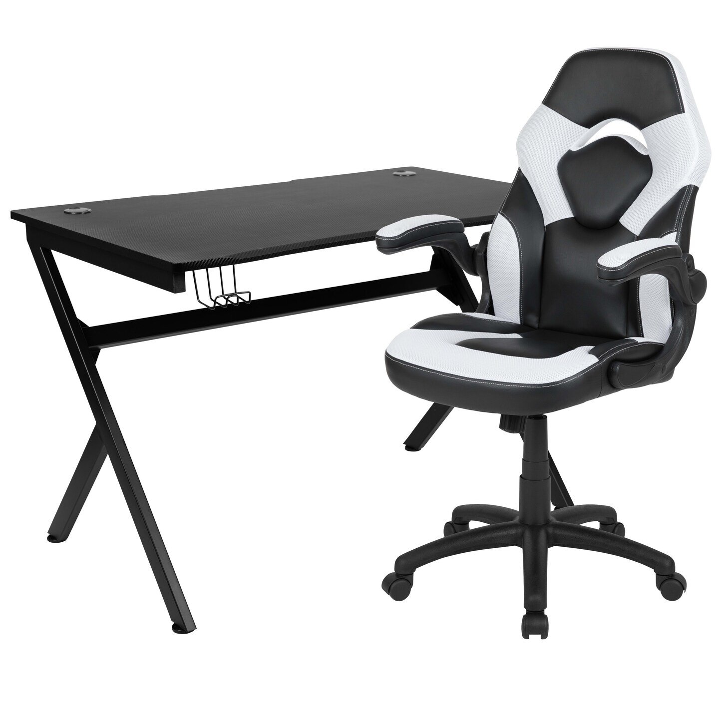 Emma and Oliver Gaming Desk Bundle - Cup/Headphone Holders, Wire Management