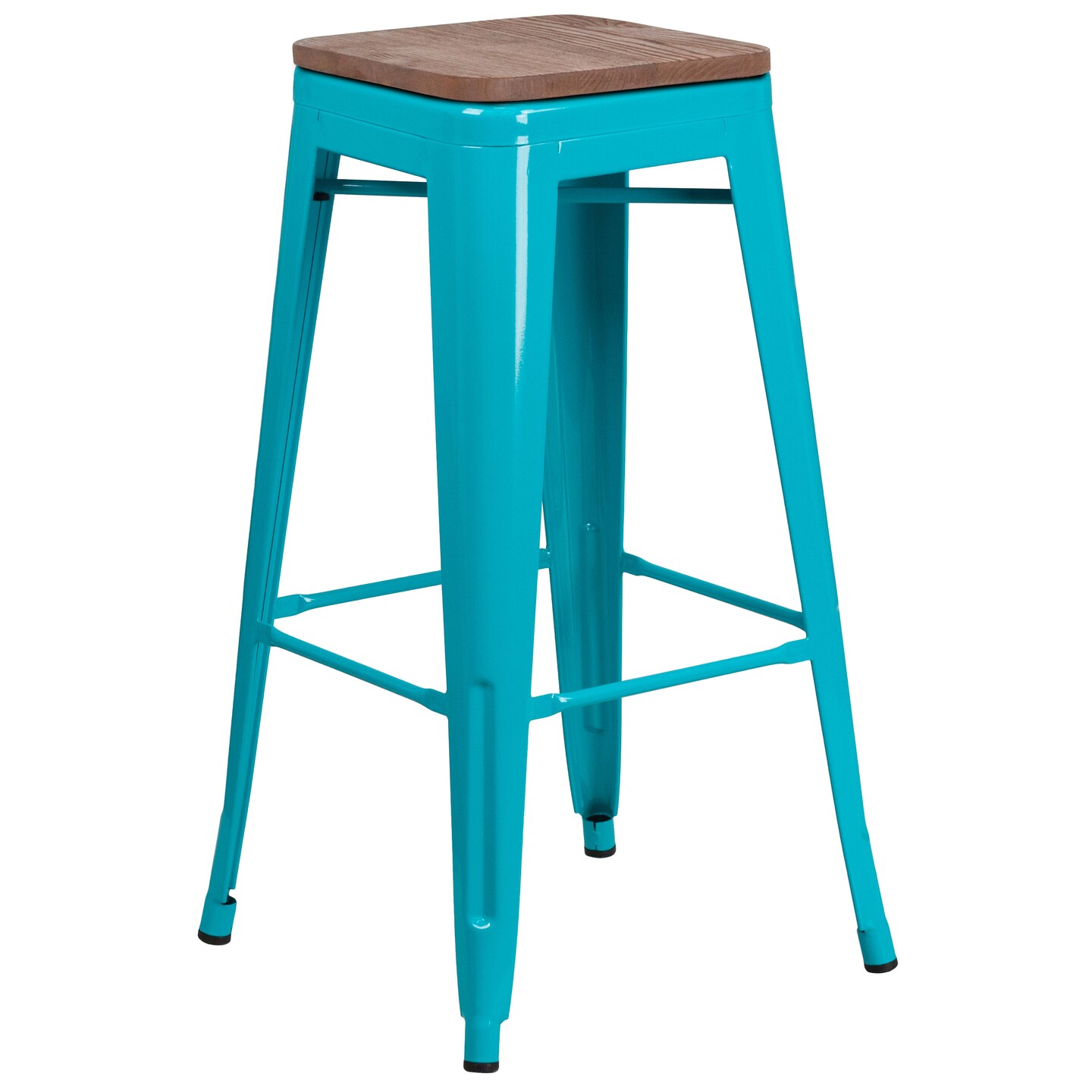 Merrick Lane Dalton Series Backless Metal Dining Stool with Wooden Seat for Indoor Use