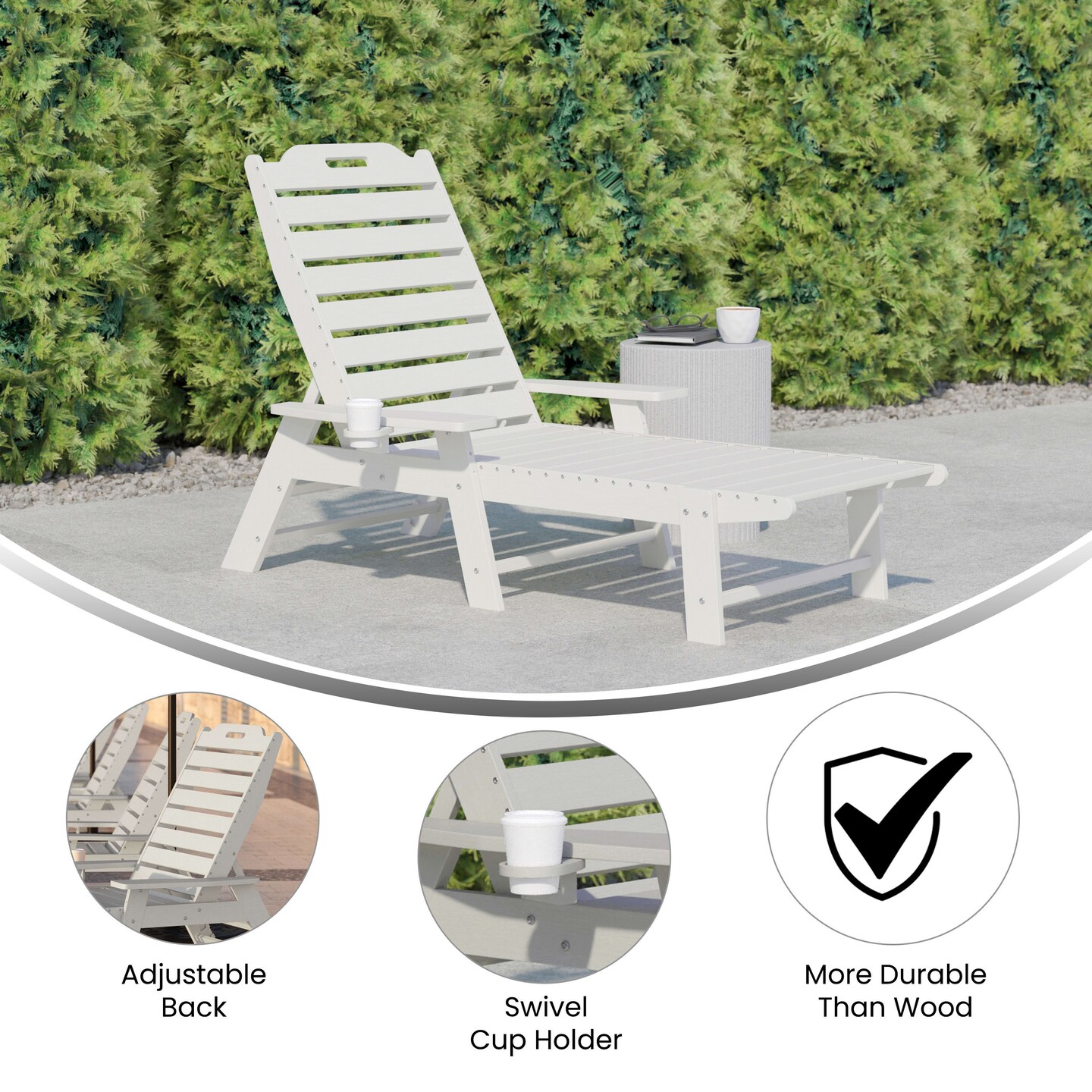 Merrick Lane Gaylord Adjustable Adirondack Lounger with Cup Holder- All-Weather Indoor/Outdoor HDPE Lounge Chair