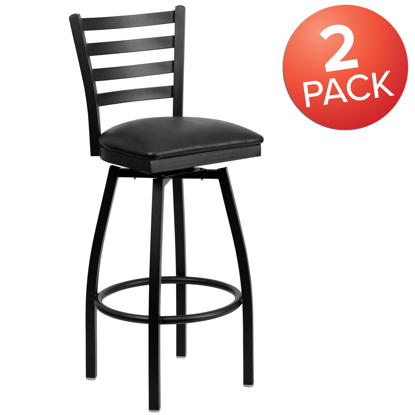 Emma and Oliver 2 Pack Ladder Back Swivel Metal Barstool