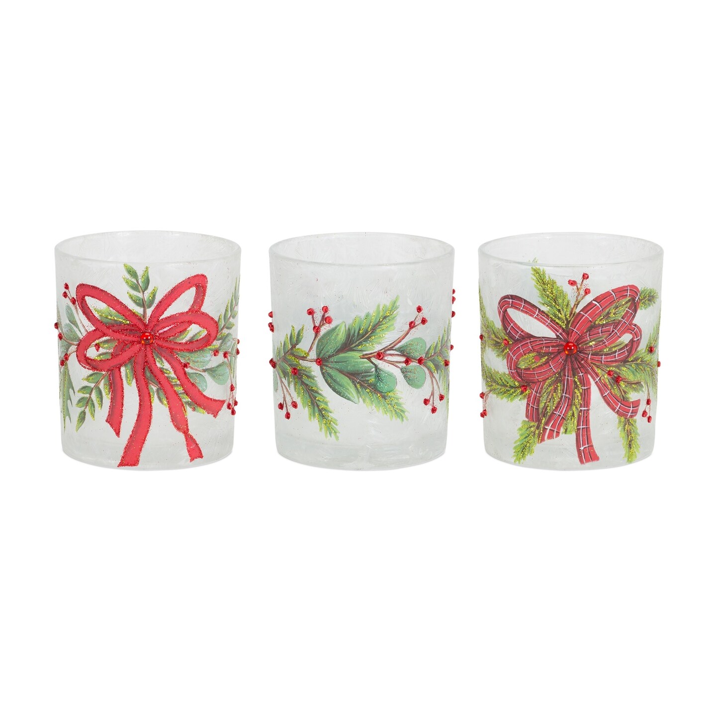 Melrose Set of 6 Holly Berry Christmas Votive Candle Holders 3.25&#x22;