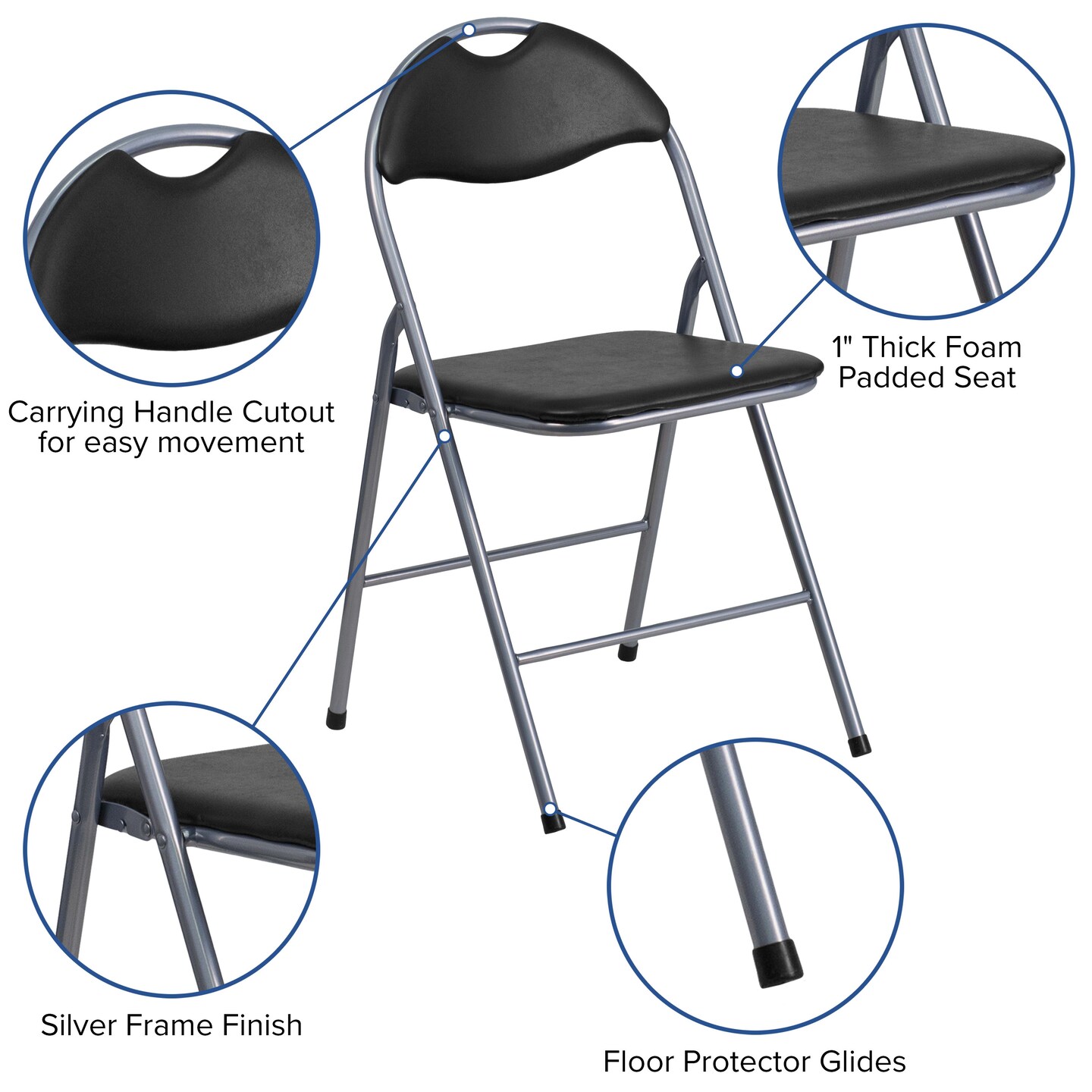 Emma and Oliver 2 Pack Vinyl Metal Folding Chair with Carrying Handle