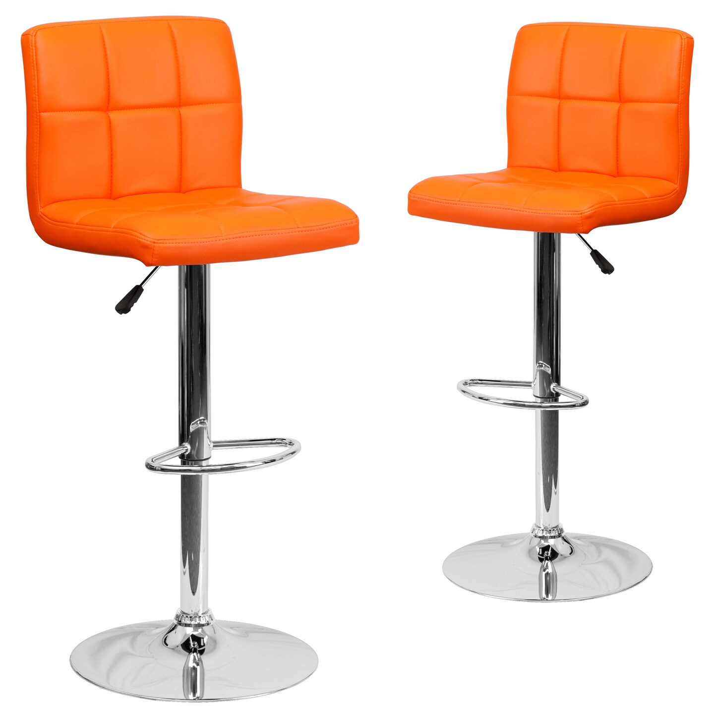 Emma and Oliver 2 Pack Contemporary Quilted Vinyl Adjustable Height Barstool with Chrome Base