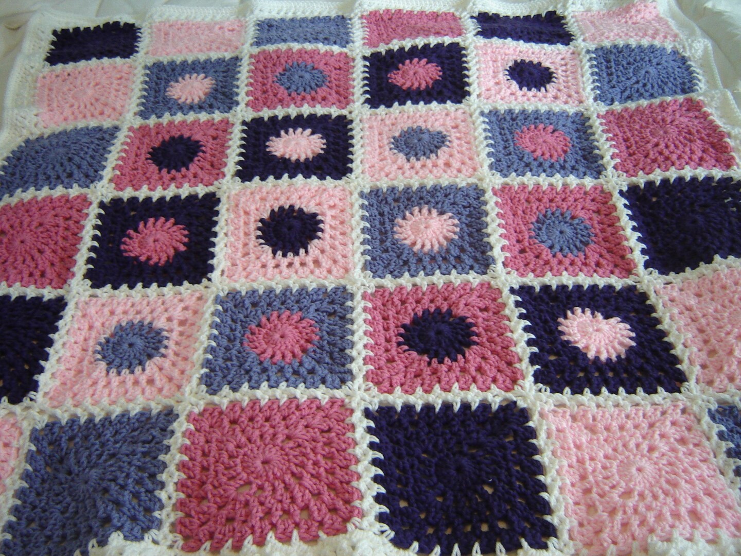 Purple and white online crochet blanket