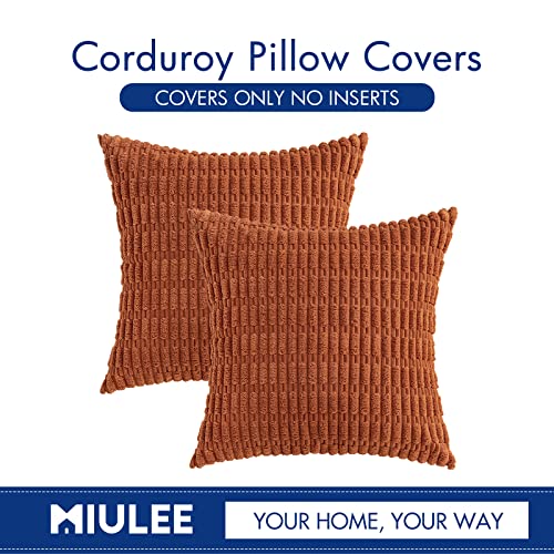 MIULEE Pack of 2 Corduroy Decorative Fall Throw Pillow Covers 18x18 Inch Soft Boho Striped Pillow Covers Modern Farmhouse Home Decor for Sofa Living Room Couch Bed Rust