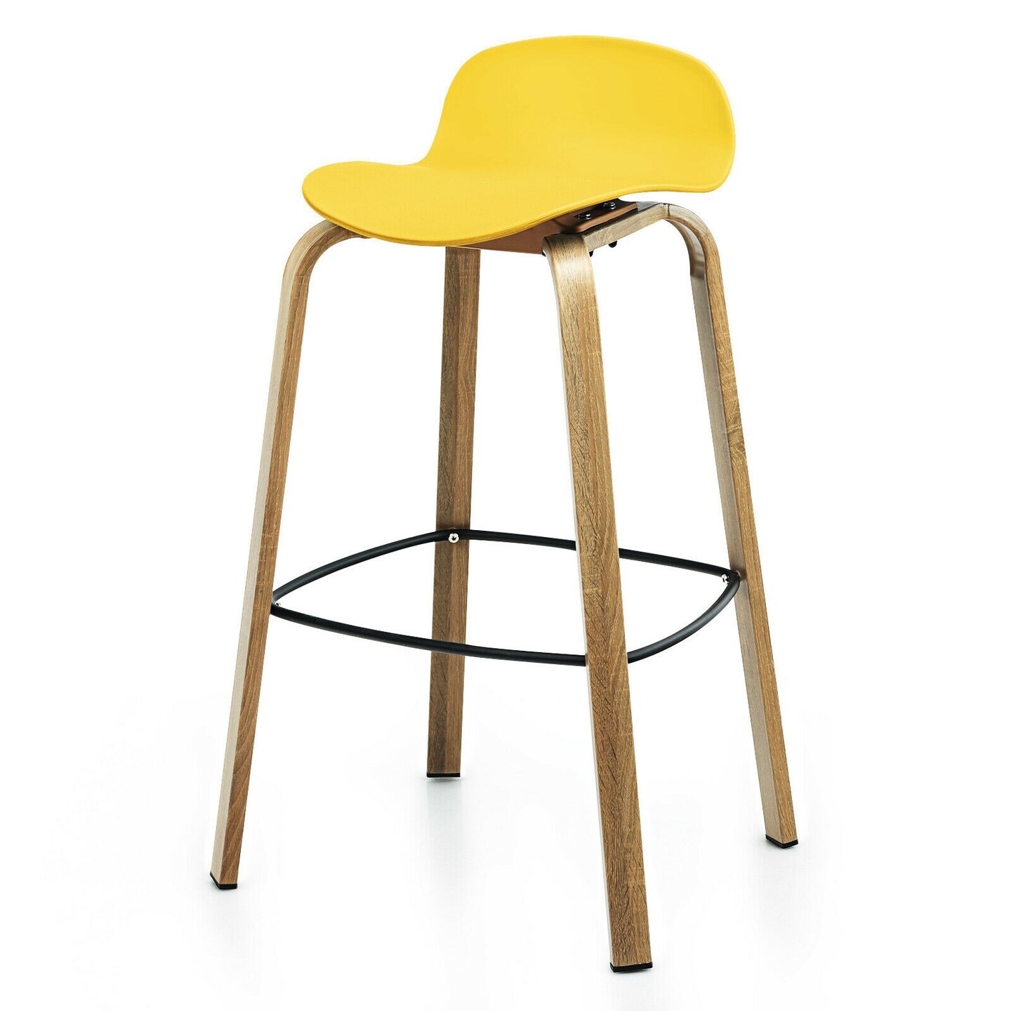 Set of 2 Modern Pub Barstools with Ergonomic Low Back and Iron Frame Footrest