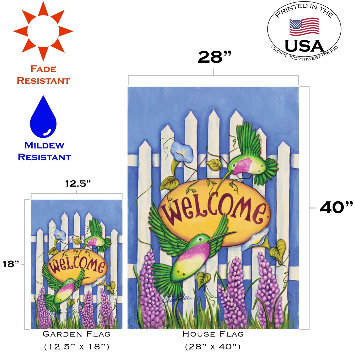 Welcome Hummingbirds Decorative Welcome Flag