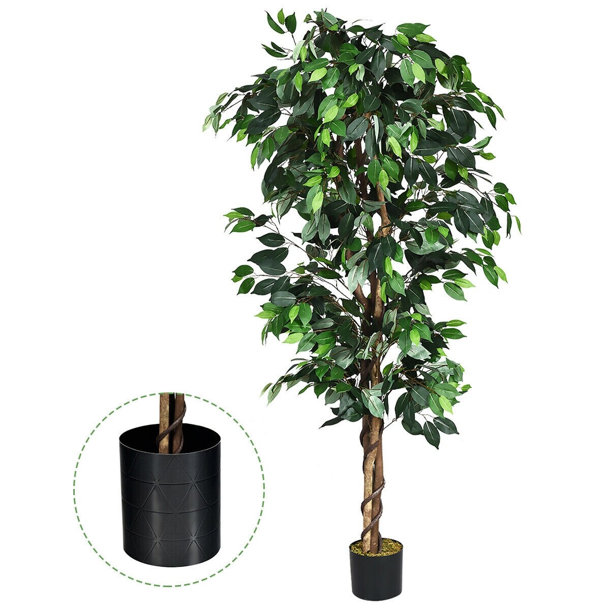 71" Tall Realistic Ficus Tree with Silk-Texture Leaves for Indoor Home and Garden Decor