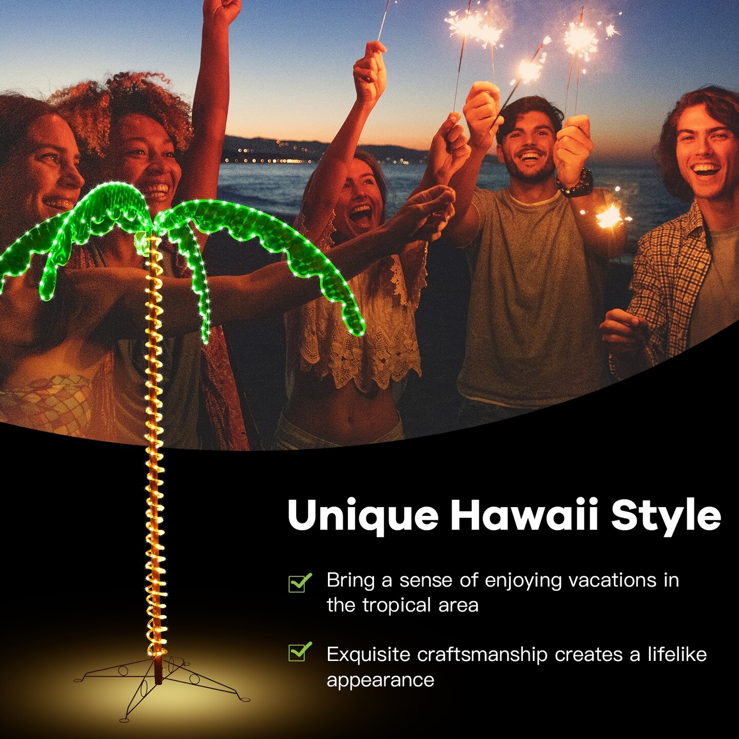 7 Feet LED Pre-lit Artificial Palm Tree Decor with Light Rope Perfect for Indoor-Outdoor Use