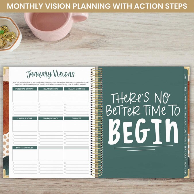 bloom daily planners 2024 Vision Planner, 7.5&#x22; x 9&#x22;, Earthy Abstract, Green