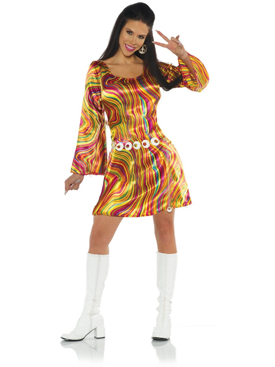Women s 70s Ace Disco Diva Rainbow Swirls Mini Dress Costume Michaels