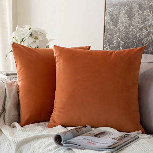 MIULEE Fall Pack of 2 Velvet Soft Solid Decorative Square Throw Pillow Covers Set Cushion Case for Sofa Bedroom Car 16x16 Inch 40x40 Cm Orange