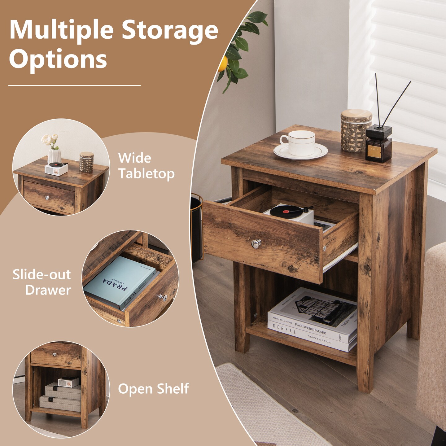 Wooden Nightstand with Slideout Drawer and Open Shelf Michaels