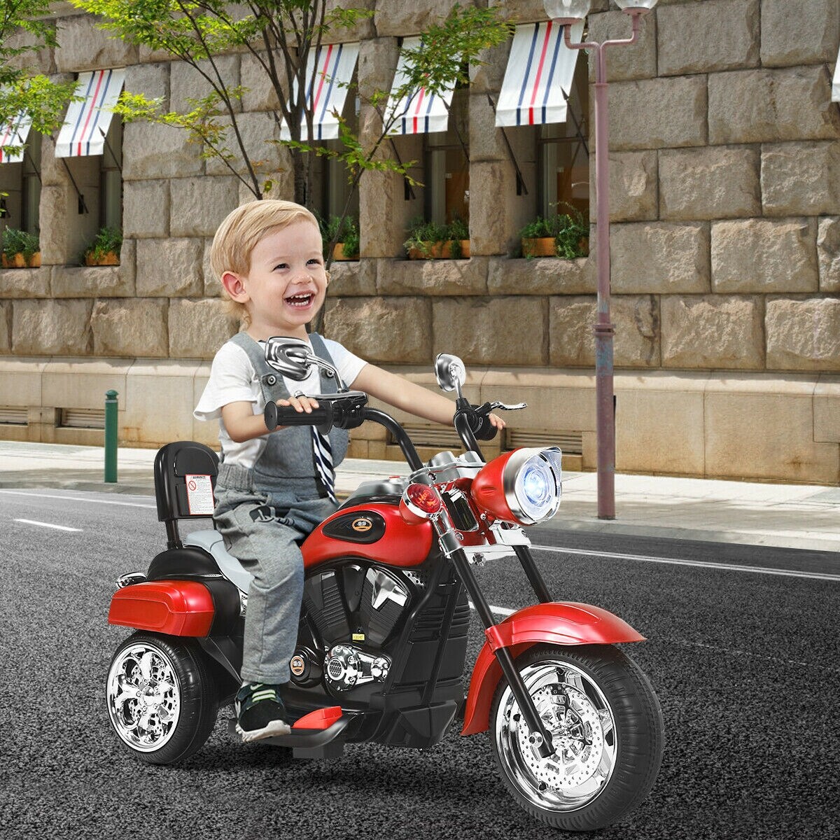 6V Chopper Style Motorcycle with Bright Headlight and Cheering Music Perfect Gift to Kids