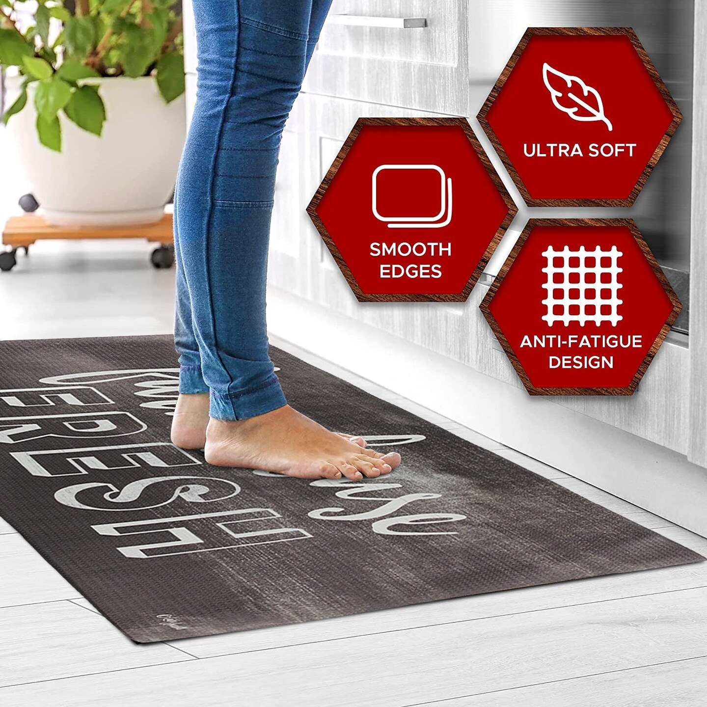 20&#x22;x55&#x22; Oversized Cushioned Anti-Fatigue Kitchen Runner Mat (Farmhouse Fresh)