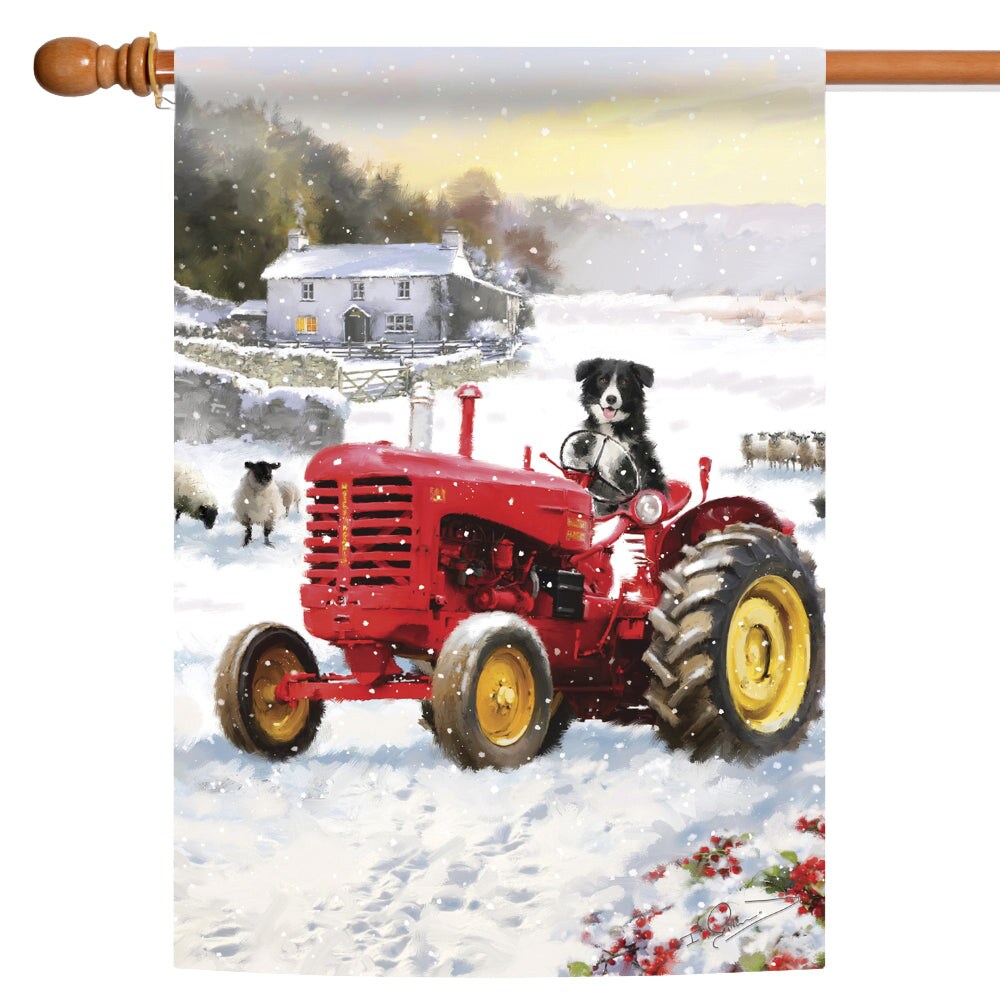 Tractor Dog Decorative Winter Flag
