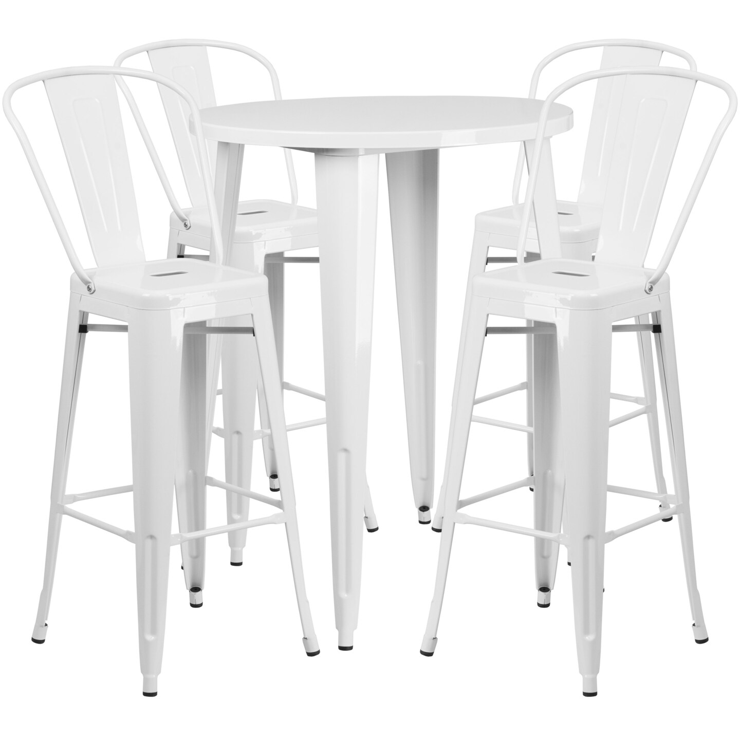 Emma And Oliver Commercial Grade 30 Round Metal Indoor Outdoor Bar Table Set With 4 Cafe Stools 4902