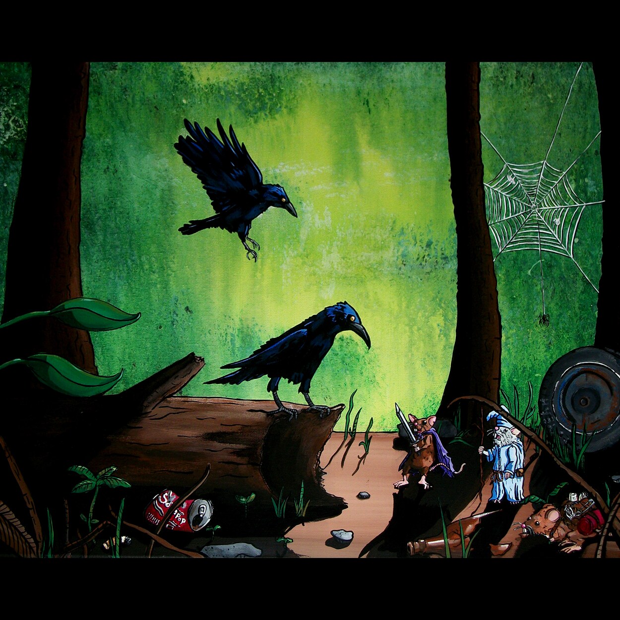 Original Fantasy Art Painting by Mike Best "Council with the Crows
