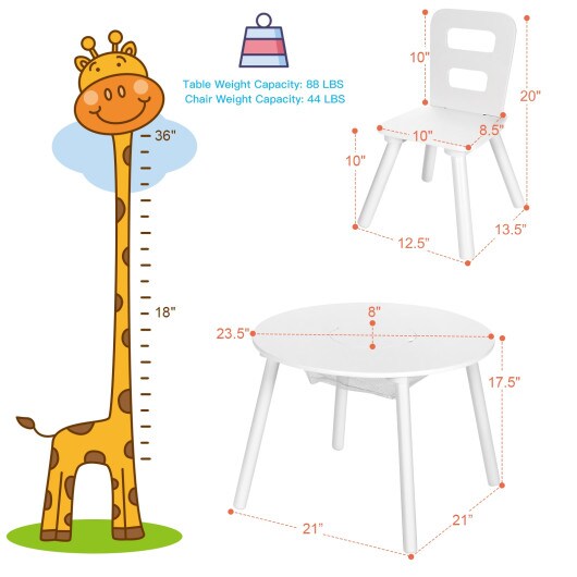 Wood Activity Kids Table and Chair Set with Center Mesh Storage
