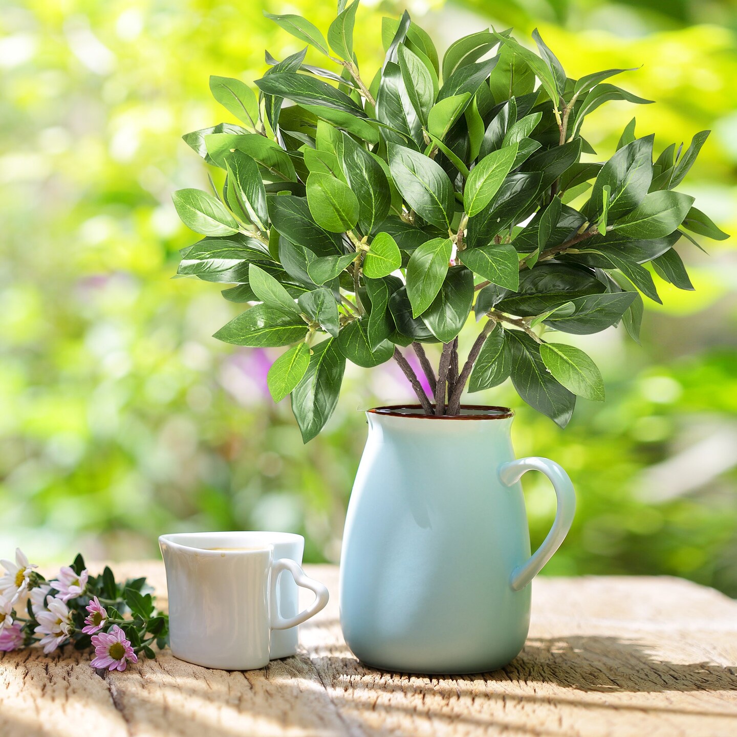 Greenery Branches Artificial Tree Stems 21” Long Faux Plants Green Leaves, 6pcs