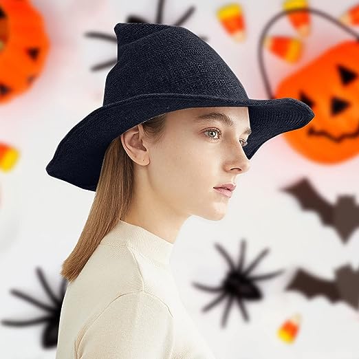 Black Pointed Witch Hat Halloween Party Wool Knitted