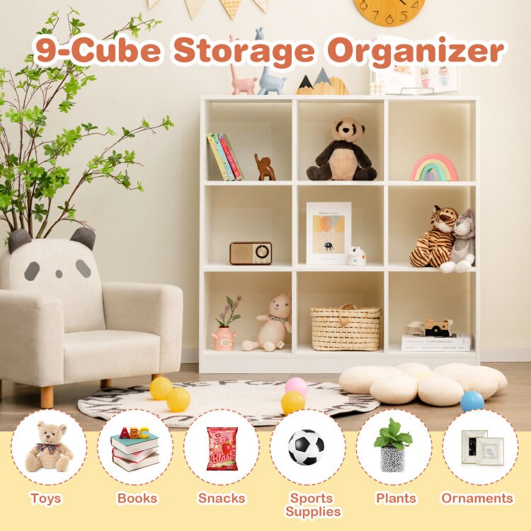 Kids 9 Cube Storage Organizer Toy Bookcase with Shelves White