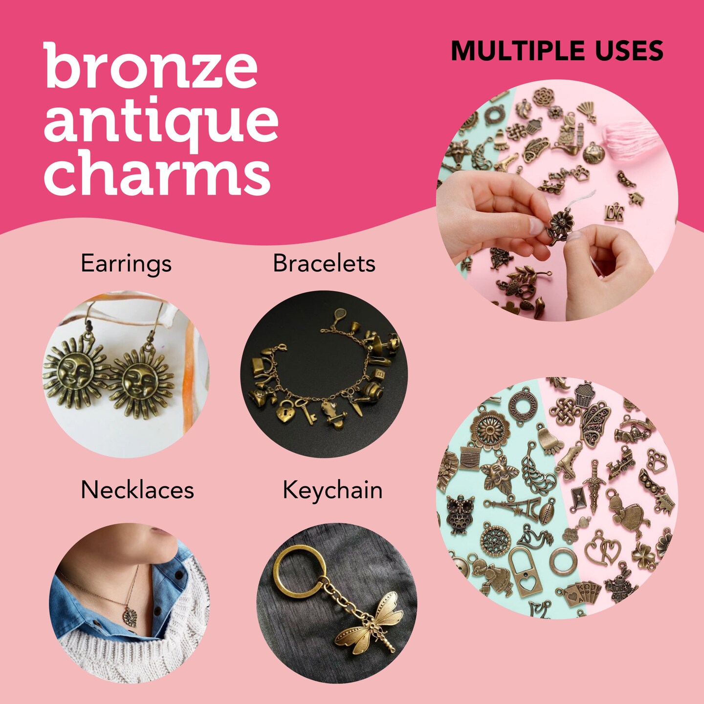 Incraftables 166pcs Bronze Charms Set for Jewelry Making. Bulk DIY Necklace, Bracelet, Bangle &#x26; Keychain Making Kit w/ 120pcs Antique Charms (Small &#x26; Large), 20pcs Word Charms &#x26; 26pcs A-Z Letter Charm