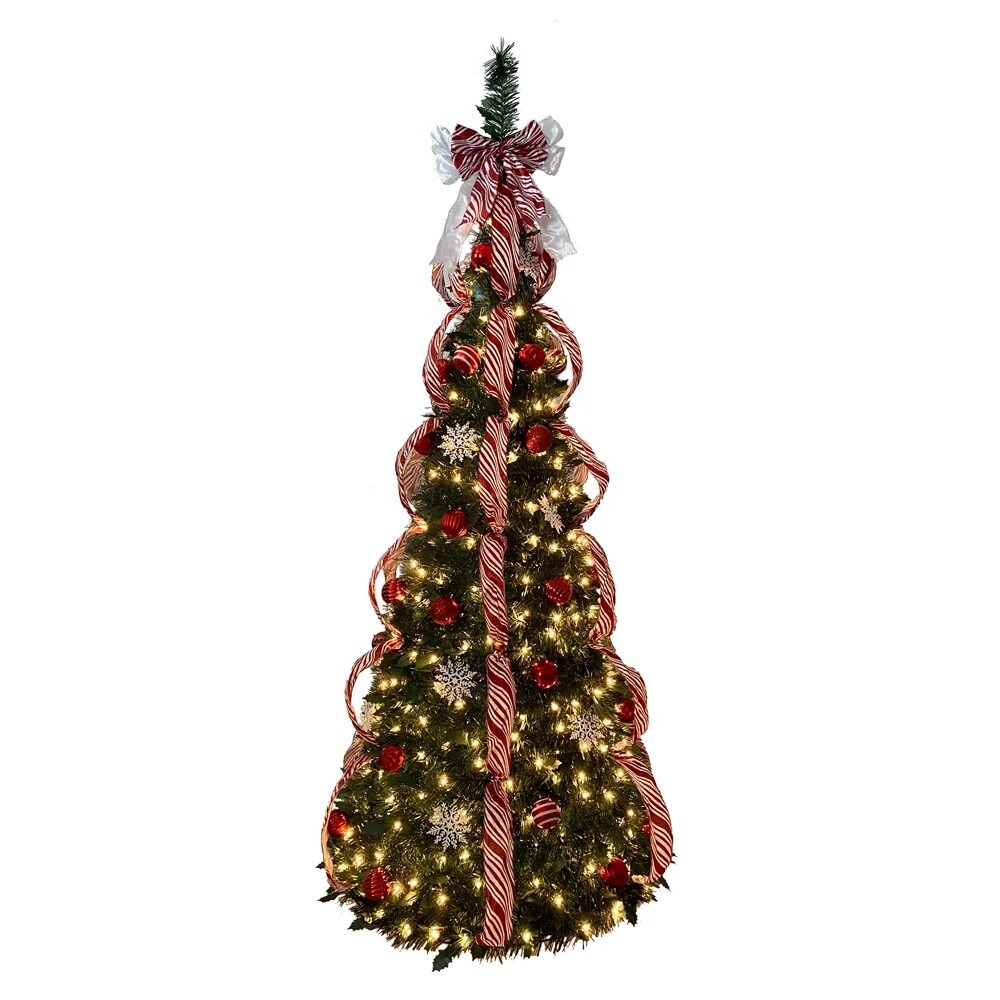 KSA 6&#x27; Pre-Lit Collapsible Decorated Artificial Christmas Tree, Clear Lights