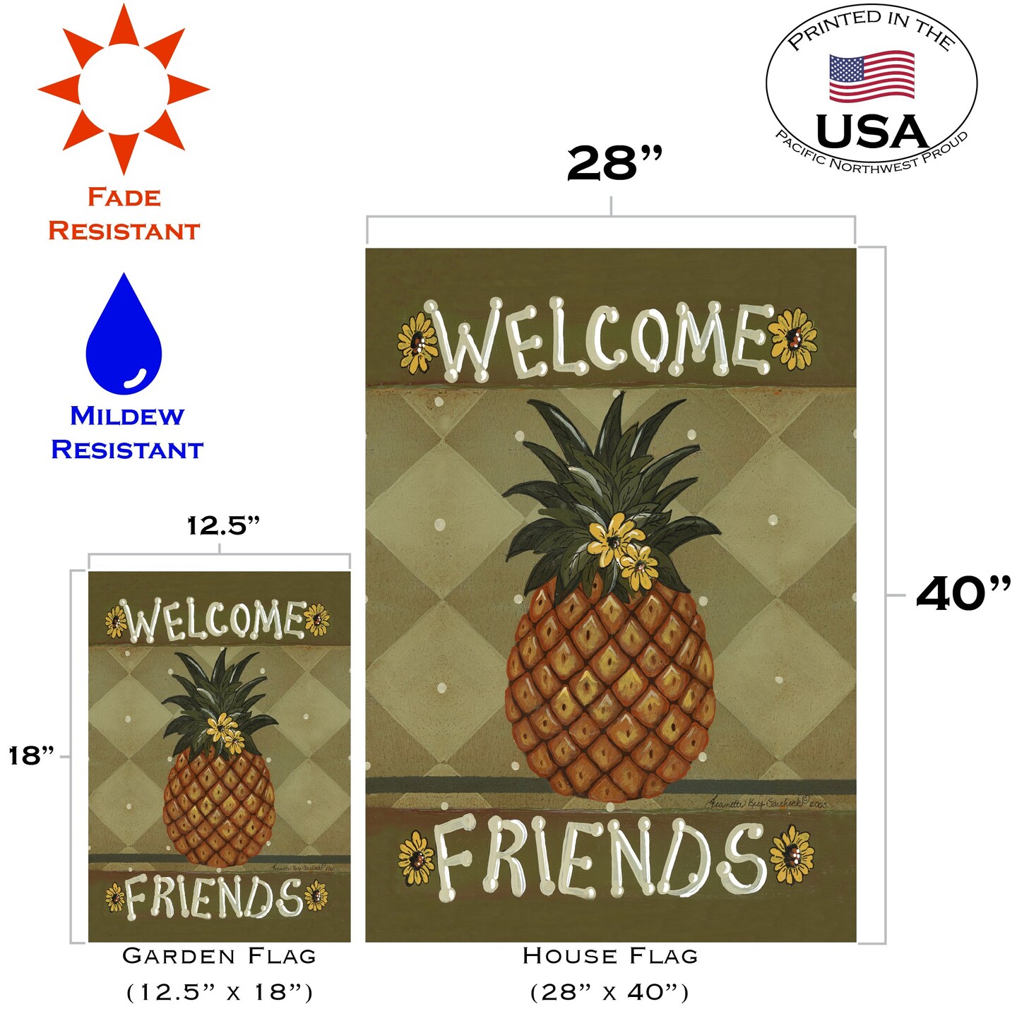 Welcome Friends Decorative Pineapple Double Sided Flag