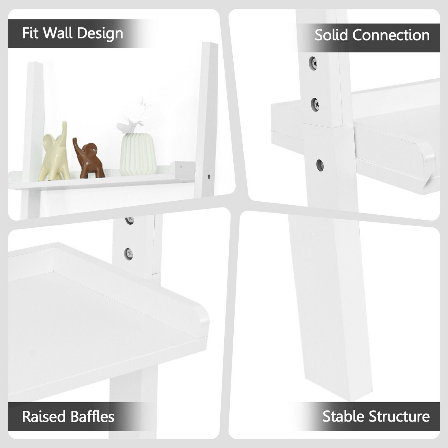 5-Tier Wall-leaning Ladder Shelf Display Rack for Plants and Books