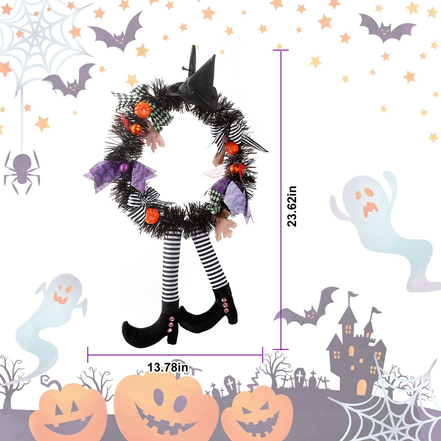 Halloween Witch Wreath | Door Decorations | Handmade Artificial Party Hanging Garland