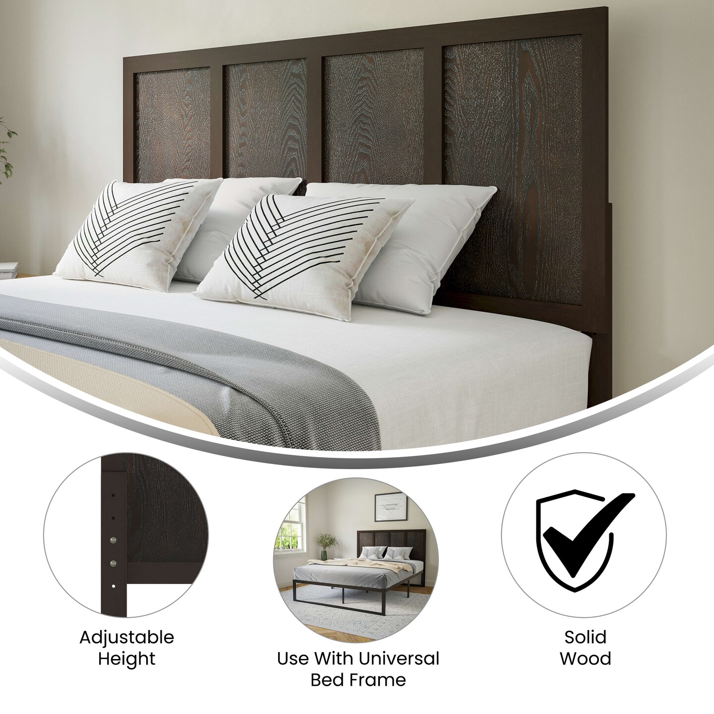 Merrick Lane Grady Raised Panel Wooden Adjustable Headboard Only