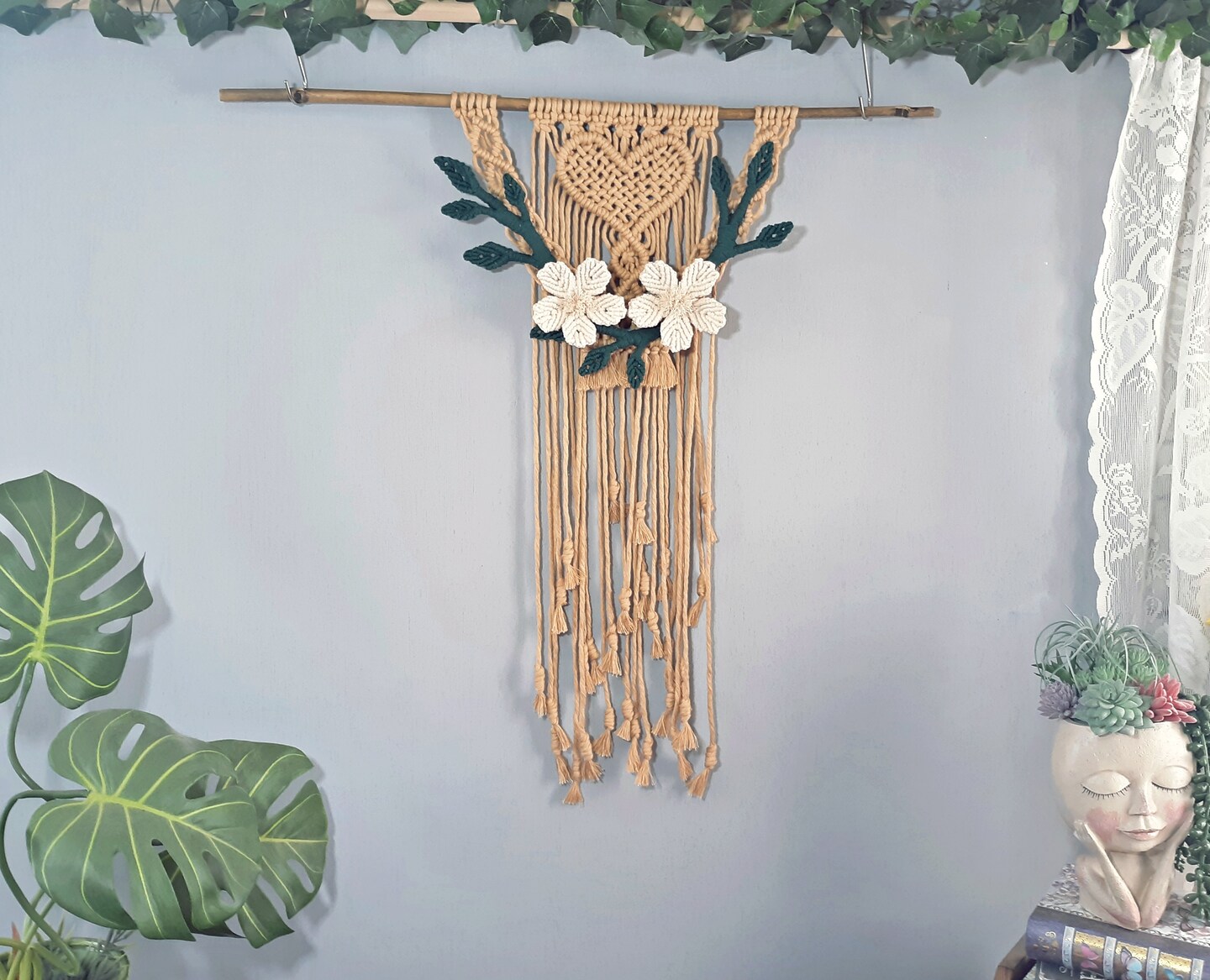 Macrame Leaf shops and Vines Sculpture Wall Hanging