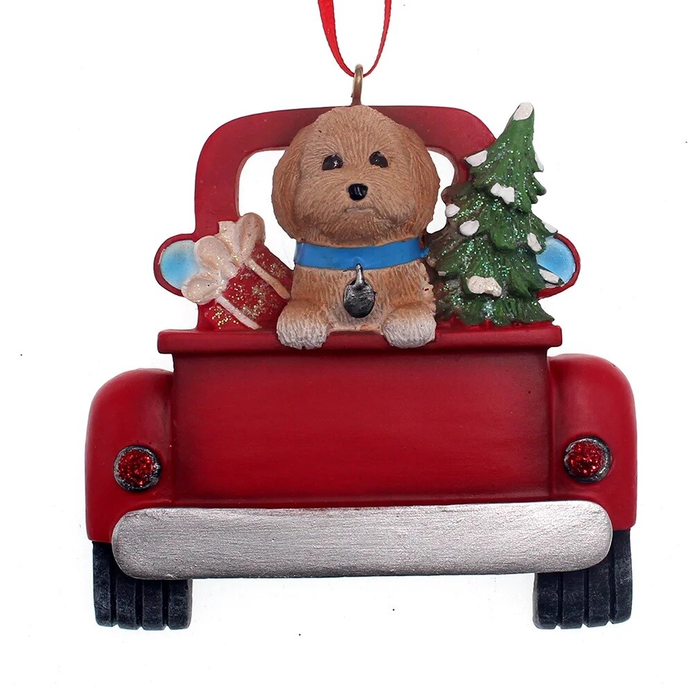 KSA Pack of 12 Golden Doodle in Back of Truck Christmas Ornaments 3&#x22;