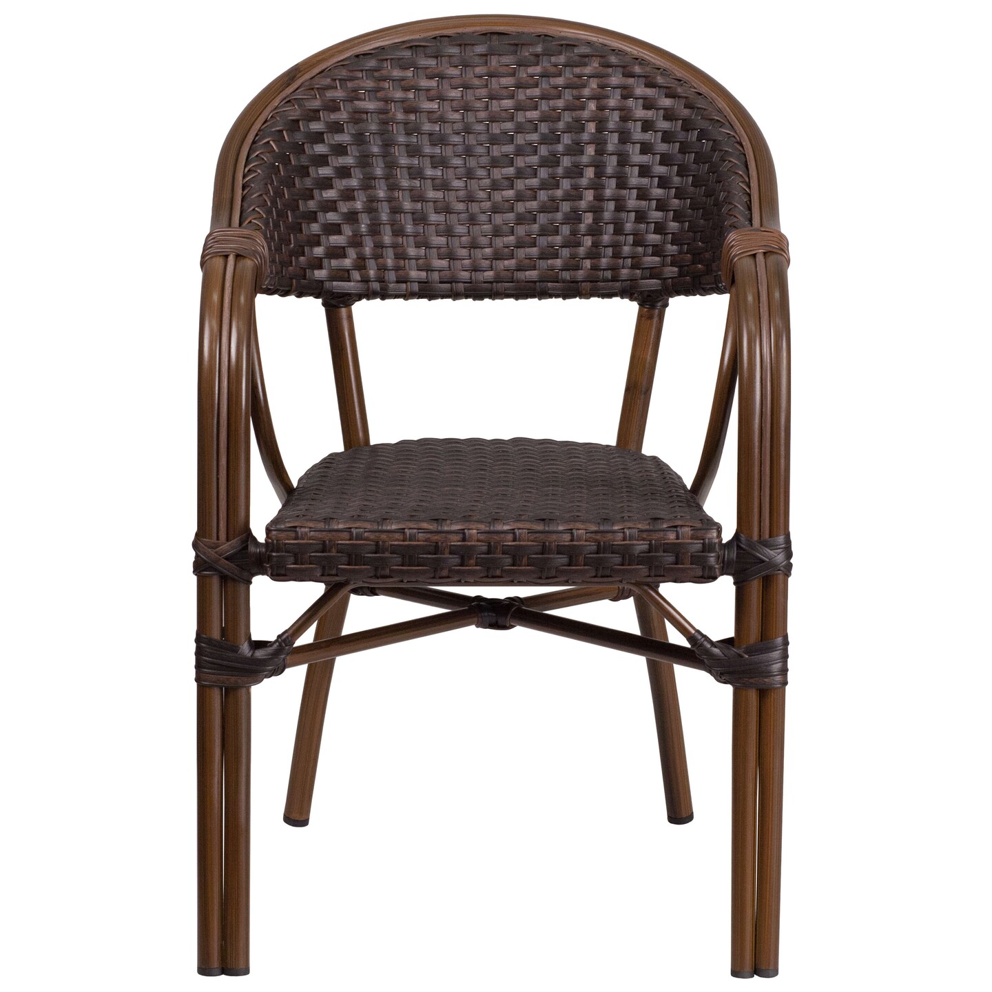 Emma and Oliver 3 Pack Rattan Restaurant Patio Chair with Bamboo-Aluminum Frame